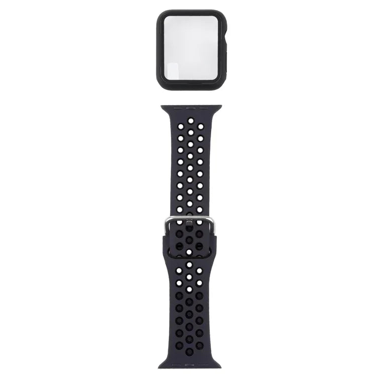 سوار ساعة بديل من السيليكون + غطاء حماية مع واقي شاشة لسلسلة Apple Watch 3 و 2 و 1 مقاس 42مم، لسلسلة Apple Watch 6 / 5 / 4 / Watch SE مقاس 44مم