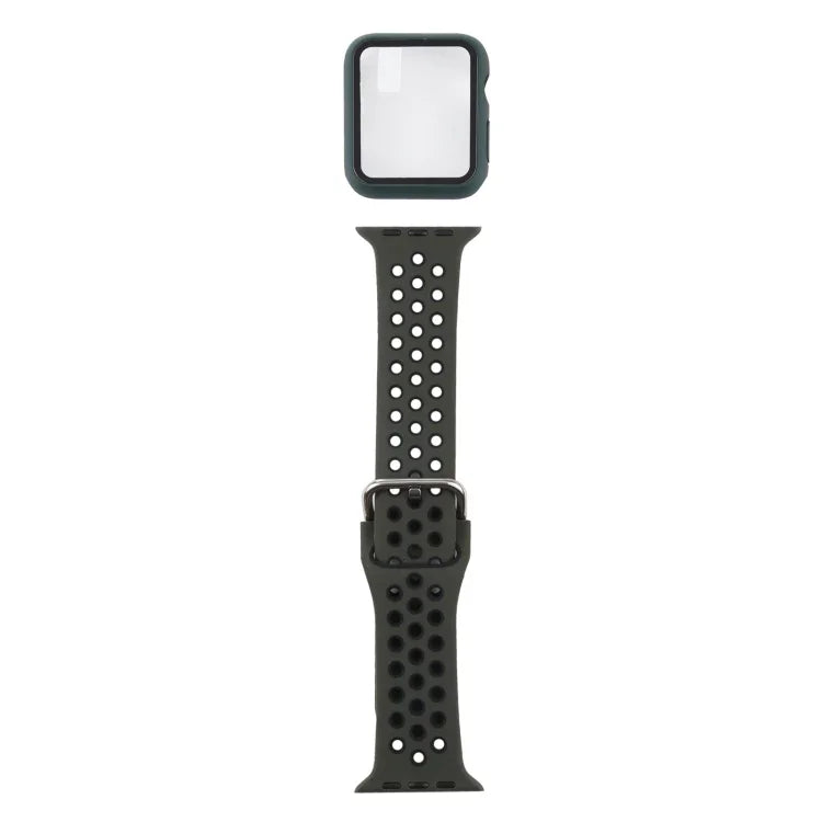 سوار ساعة بديل من السيليكون + غطاء حماية مع واقي شاشة لسلسلة Apple Watch 3 و 2 و 1 مقاس 42مم، لسلسلة Apple Watch 6 / 5 / 4 / Watch SE مقاس 44مم