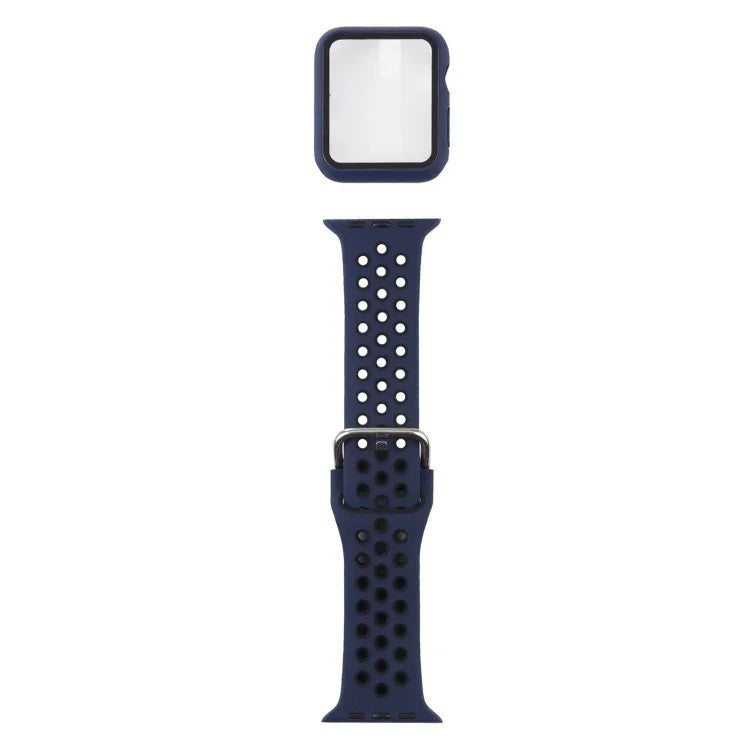 سوار ساعة بديل من السيليكون + غطاء حماية مع واقي شاشة لسلسلة Apple Watch 3 و 2 و 1 مقاس 42مم، لسلسلة Apple Watch 6 / 5 / 4 / Watch SE مقاس 44مم