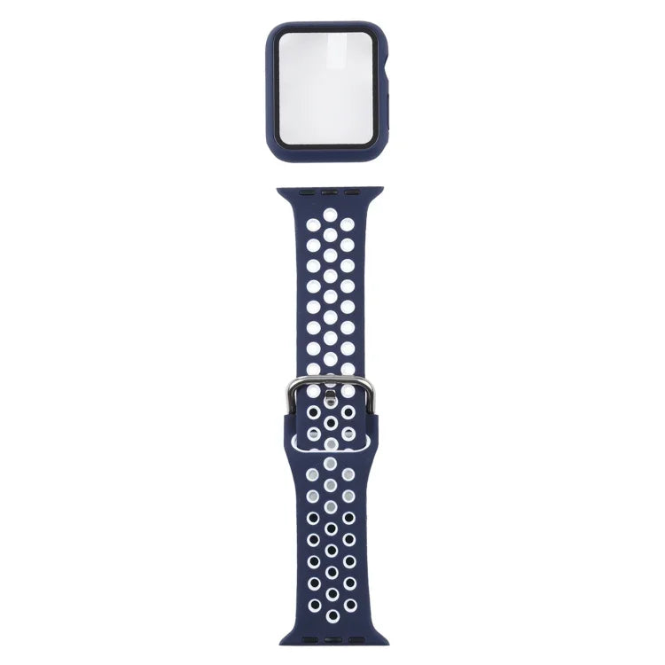 سوار ساعة بديل من السيليكون + غطاء حماية مع واقي شاشة لسلسلة Apple Watch 3 و 2 و 1 مقاس 42مم، لسلسلة Apple Watch 6 / 5 / 4 / Watch SE مقاس 44مم