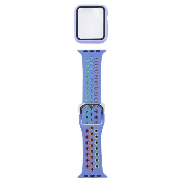 سوار ساعة بديل من السيليكون + غطاء حماية مع واقي شاشة لسلسلة Apple Watch 3 و 2 و 1 مقاس 42مم، لسلسلة Apple Watch 6 / 5 / 4 / Watch SE مقاس 44مم