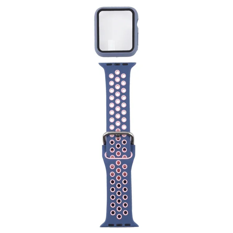 سوار ساعة بديل من السيليكون + غطاء حماية مع واقي شاشة لسلسلة Apple Watch 3 و 2 و 1 مقاس 42مم، لسلسلة Apple Watch 6 / 5 / 4 / Watch SE مقاس 44مم