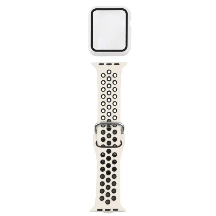 سوار ساعة بديل من السيليكون + غطاء حماية مع واقي شاشة لسلسلة Apple Watch 3 و 2 و 1 مقاس 42مم، لسلسلة Apple Watch 6 / 5 / 4 / Watch SE مقاس 44مم