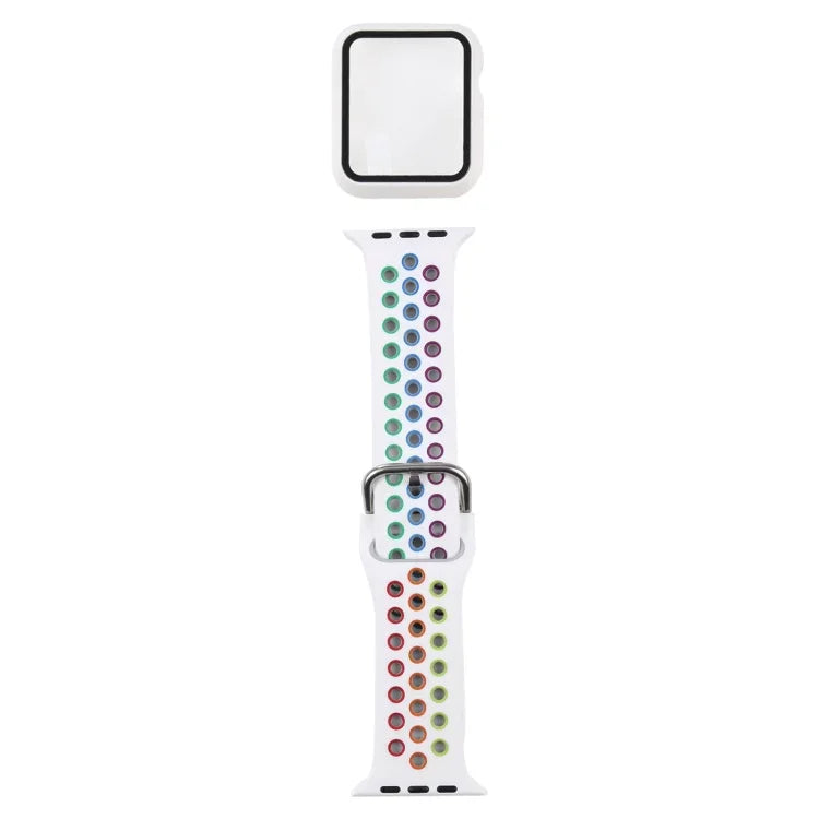 سوار ساعة بديل من السيليكون + غطاء حماية مع واقي شاشة لسلسلة Apple Watch 3 و 2 و 1 مقاس 42مم، لسلسلة Apple Watch 6 / 5 / 4 / Watch SE مقاس 44مم