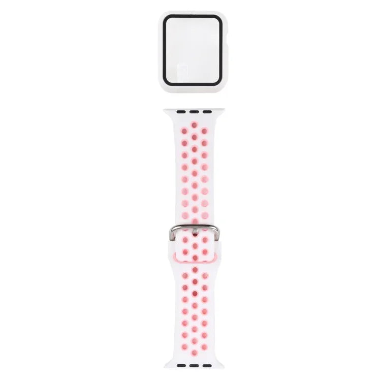 سوار ساعة بديل من السيليكون + غطاء حماية مع واقي شاشة لسلسلة Apple Watch 3 و 2 و 1 مقاس 42مم، لسلسلة Apple Watch 6 / 5 / 4 / Watch SE مقاس 44مم