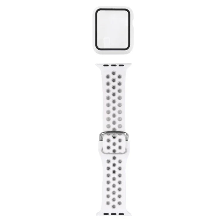 سوار ساعة بديل من السيليكون + غطاء حماية مع واقي شاشة لسلسلة Apple Watch 3 و 2 و 1 مقاس 42مم، لسلسلة Apple Watch 6 / 5 / 4 / Watch SE مقاس 44مم