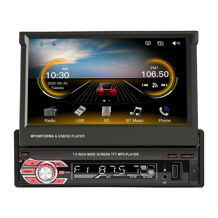 مشغل MP5 بشاشة يدوية قابلة للسحب 7 بوصة عالي الدقة 9601C للسيارة مع Carplay، يدعم FM وبلوتوث وبطاقة TF، 9601C