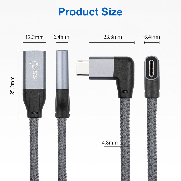 كابل تمديد بيانات USB-C / نوع-C بزاوية 100 واط ذكر إلى USB-C / نوع-C أنثى كامل الوظائف، 0.2 متر، 0.5 متر، 1 متر، 1.5 متر