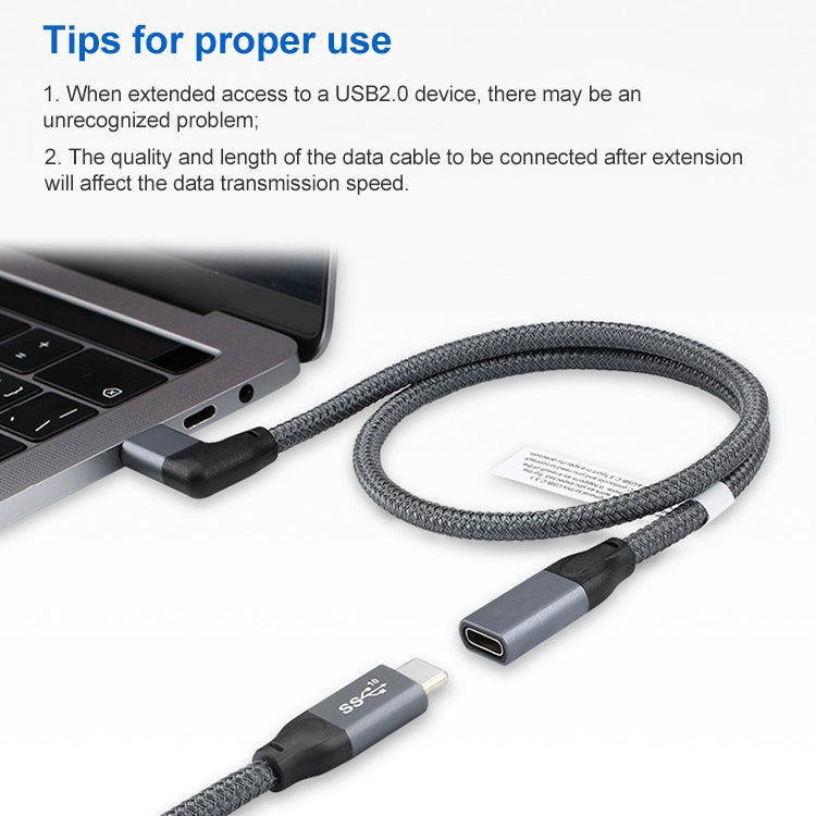 كابل تمديد بيانات USB-C / نوع-C بزاوية 100 واط ذكر إلى USB-C / نوع-C أنثى كامل الوظائف، 0.2 متر، 0.5 متر، 1 متر، 1.5 متر