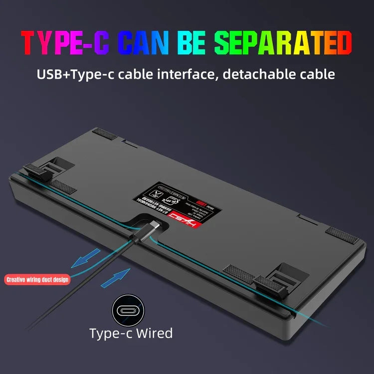 لوحة مفاتيح ميكانيكية HXSJ L600 بعدد 87 مفتاح، سلكية USB-C / Type-C، مفاتيح حمراء مع إضاءة خلفية رائعة
