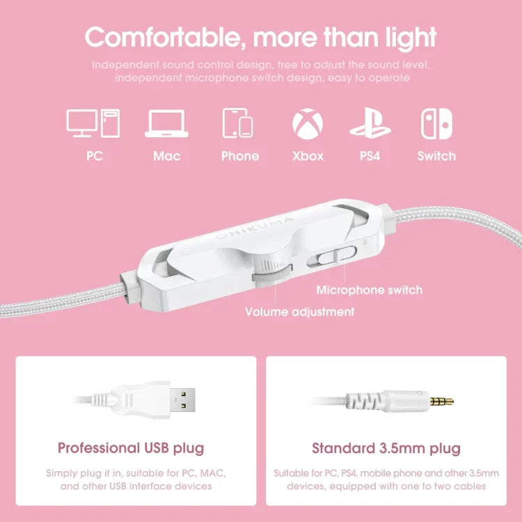 سماعة رأس ألعاب ONIKUMA X10 مع إضاءة LED للأذن قابلة للتعديل وميكروفون