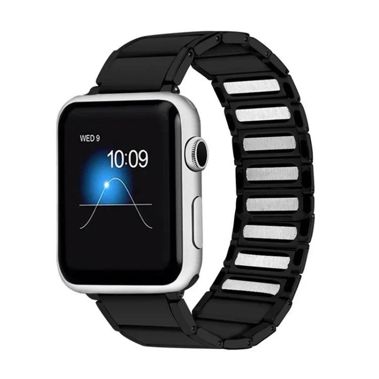 سوار ساعة بديل من الفولاذ المغناطيسي مع وصلات من الخيزران لسلسلة Apple Watch، 7 مقاس 41مم / 6&SE&5&4 مقاس 40مم / 3&2&1 مقاس 38مم، 7 مقاس 45مم / 6&SE&5&4 مقاس 44مم / 3&2&1 مقاس 42مم