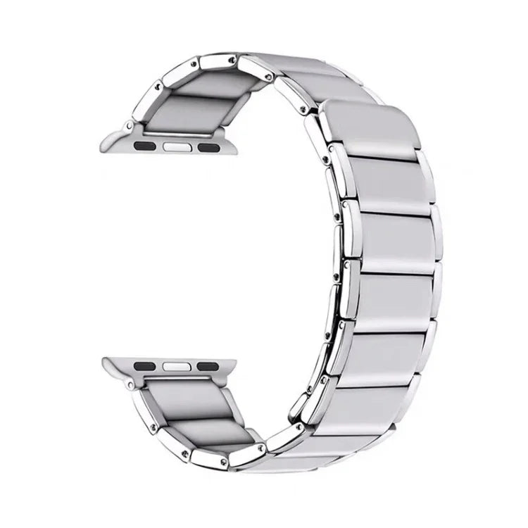 سوار ساعة بديل من الفولاذ المغناطيسي مع وصلات من الخيزران لسلسلة Apple Watch، 7 مقاس 41مم / 6&SE&5&4 مقاس 40مم / 3&2&1 مقاس 38مم، 7 مقاس 45مم / 6&SE&5&4 مقاس 44مم / 3&2&1 مقاس 42مم