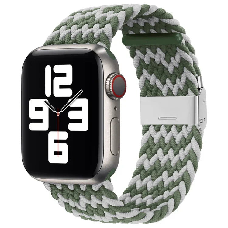 سوار ساعة نايلون مضفر مع إبزيم بديل لسلسلة Apple Watch، 7 مقاس 41 مم / 6 و SE و 5 و 4 مقاس 40 مم / 3 و 2 و 1 مقاس 38 مم