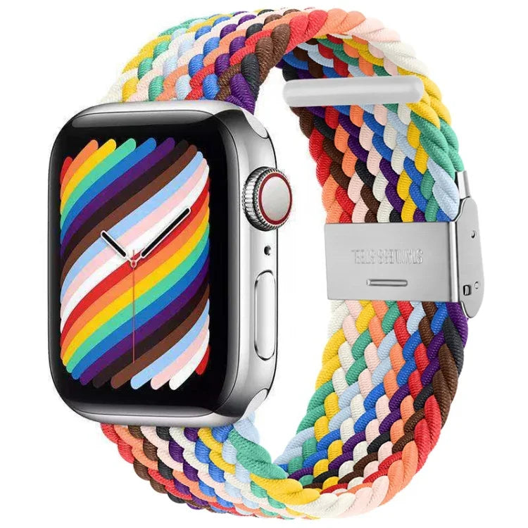 سوار ساعة نايلون مضفر مع إبزيم بديل لسلسلة Apple Watch، 7 مقاس 41 مم / 6 و SE و 5 و 4 مقاس 40 مم / 3 و 2 و 1 مقاس 38 مم