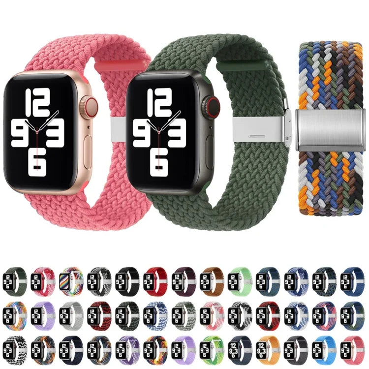 سوار ساعة نايلون مضفر مع إبزيم بديل لسلسلة Apple Watch، 7 مقاس 41 مم / 6 و SE و 5 و 4 مقاس 40 مم / 3 و 2 و 1 مقاس 38 مم