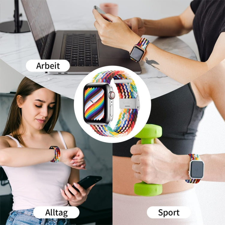 سوار ساعة بديل من النايلون مضفر بمشبك واحد لسلسلة Apple Watch، 7 مقاس 45مم / 6&SE&5&4 مقاس 44مم / 3&2&1 مقاس 42مم