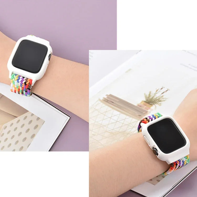 TPU Frame Buckle Braid Integrated Replacement Watchband For Apple Watch Series, 6 & SE & 5 & 4 40mm / 3 & 2 & 1 38mm, 6 & SE & 5 & 4 44mm / 3 & 2 & 1 42mm