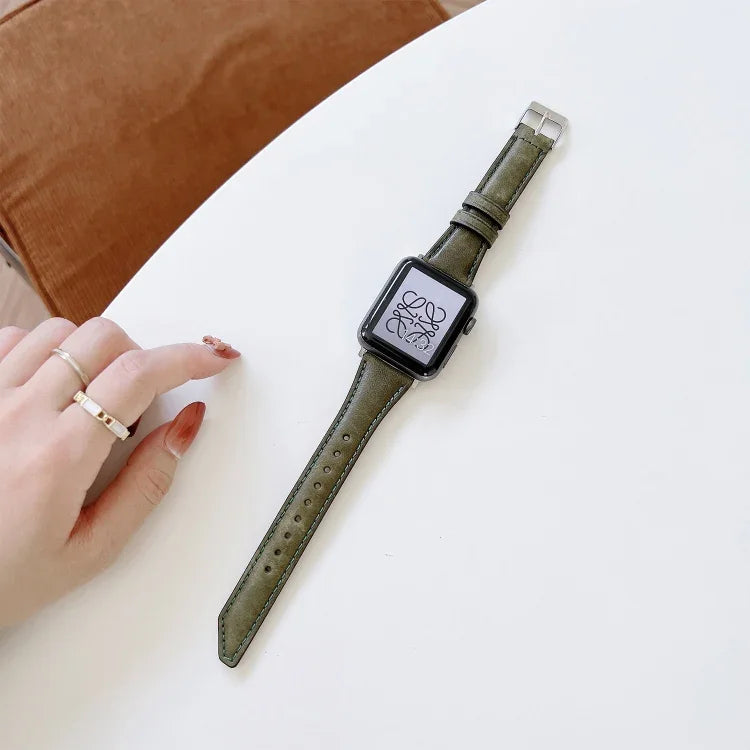 سوار ساعة بديل من جلد البقر على شكل ذيل سكين لسلسلة Apple Watch، 7 مقاس 45 مم / 6&SE&5&4 مقاس 44 مم / 3&2&1 مقاس 42 مم، 7 مقاس 41 مم / 6&SE&5&4 مقاس 40 مم / 3&2&1 مقاس 38 مم