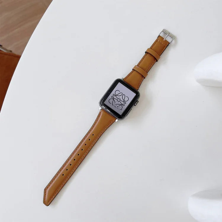 Knife Tail Shaped Cowhide Replacement Watchband For Apple Watch Series, 7 45mm / 6&SE&5&4 44mm / 3&2&1 42mm, 7 41mm / 6&SE&5&4 40mm / 3&2&1 38mm