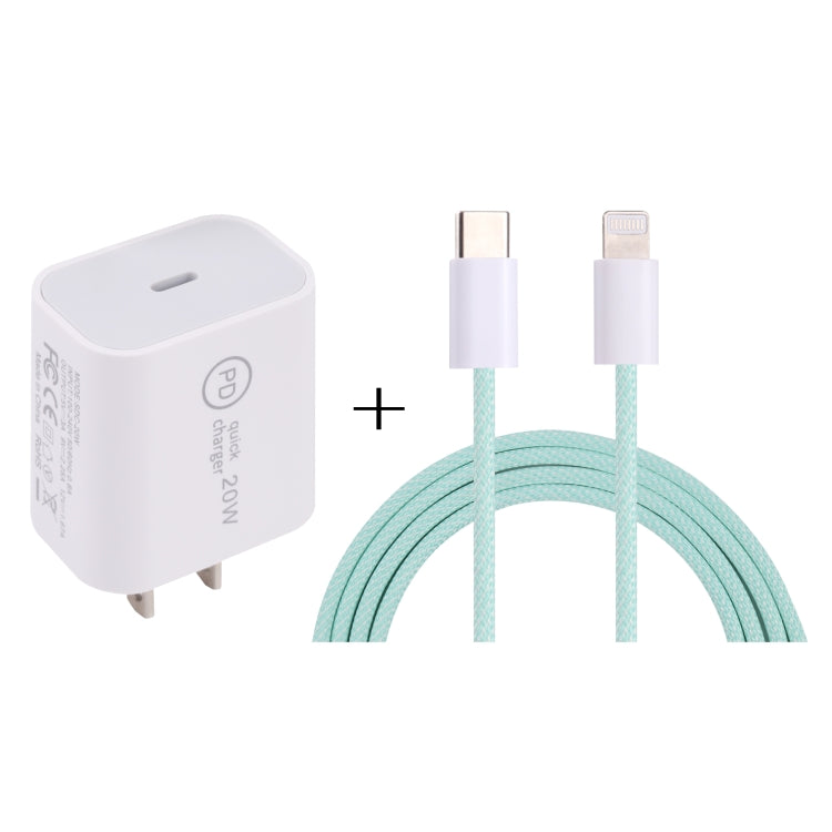 شاحن سفر SDC-20W PD USB-C / Type-C + كابل بيانات USB-C / Type-C إلى 8 دبابيس بطول 1 متر بقوة 12 واط، قابس الاتحاد الأوروبي، قابس الولايات المتحدة