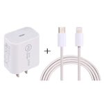 شاحن سفر SDC-20W PD USB-C / Type-C + كابل بيانات USB-C / Type-C إلى 8 دبابيس بطول 1 متر بقوة 12 واط، قابس الاتحاد الأوروبي، قابس الولايات المتحدة