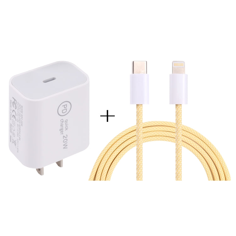 شاحن سفر SDC-20W PD USB-C / Type-C + كابل بيانات USB-C / Type-C إلى 8 دبابيس بطول 1 متر بقوة 12 واط، قابس الاتحاد الأوروبي، قابس الولايات المتحدة