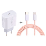 شاحن سفر SDC-20W PD USB-C / Type-C + كابل بيانات USB-C / Type-C إلى 8 دبابيس بطول 1 متر بقوة 20 واط، قابس الاتحاد الأوروبي، قابس الولايات المتحدة