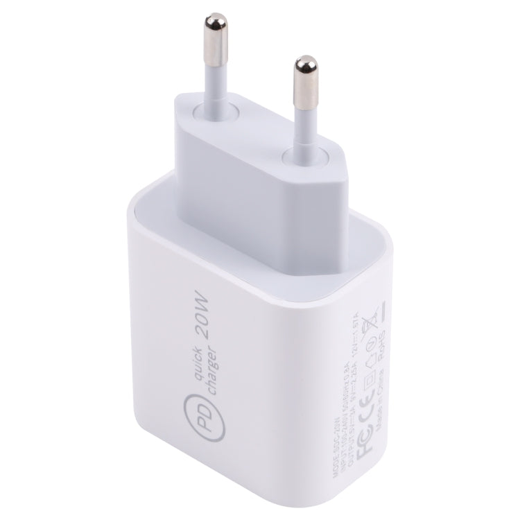 شاحن سفر SDC-20W PD USB-C / Type-C + كابل بيانات USB-C / Type-C إلى 8 دبابيس بطول 1 متر بقوة 20 واط، قابس الاتحاد الأوروبي، قابس الولايات المتحدة