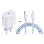 شاحن سفر SDC-20W PD USB-C / Type-C + كابل بيانات USB-C / Type-C إلى 8 دبابيس بطول 1 متر بقوة 20 واط، قابس الاتحاد الأوروبي، قابس الولايات المتحدة