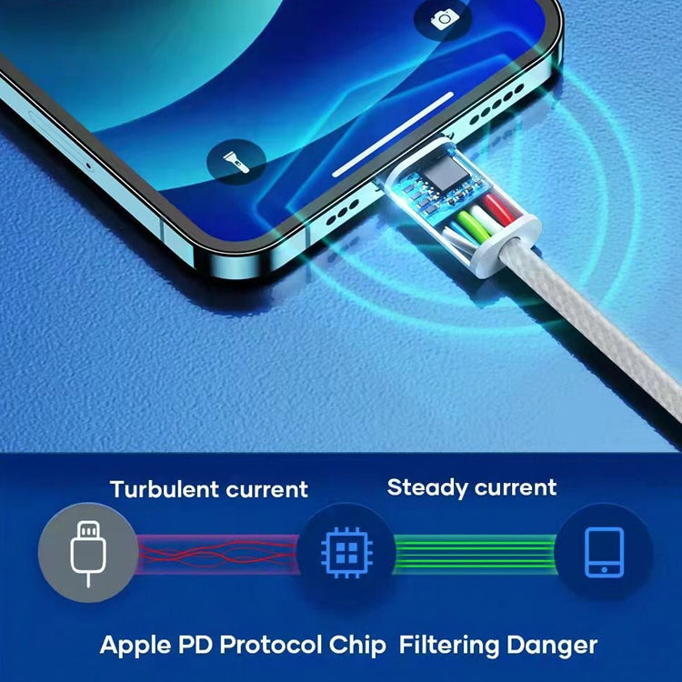 كابل بيانات PD USB-C / Type-C إلى 8 دبابيس، طول الكابل: 1 متر، 12 واط، 20 واط