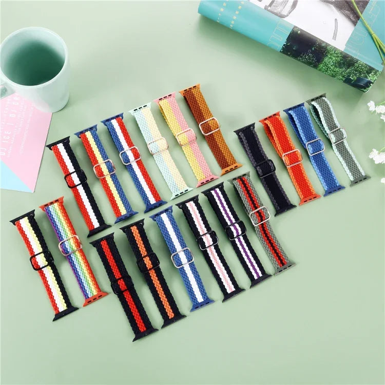 Adjustable Striped Woven Nylon Strap Watchband For Apple Watch Series, 7 41mm / 6&SE&5&4 40mm / 3&2&1 38mm, 7 45mm / 6&SE&5&4 44mm / 3&2&1 42mm