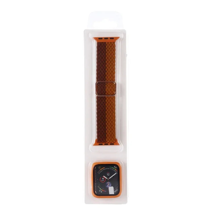 طقم سوار ساعة من النايلون المنسوج المخطط القابل للتعديل + غطاء ساعة لسلسلة Apple Watch، 7 مقاس 41 مم/6&SE&5&4 مقاس 40 مم/3&2&1 مقاس 38 مم، 7 مقاس 45 مم/6&SE&5&4 مقاس 44 مم/3&2&1 مقاس 42 مم