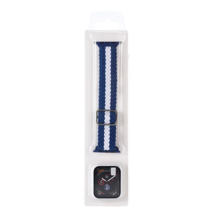 طقم سوار ساعة من النايلون المنسوج المخطط القابل للتعديل + غطاء ساعة لسلسلة Apple Watch، 7 مقاس 41 مم/6&SE&5&4 مقاس 40 مم/3&2&1 مقاس 38 مم، 7 مقاس 45 مم/6&SE&5&4 مقاس 44 مم/3&2&1 مقاس 42 مم