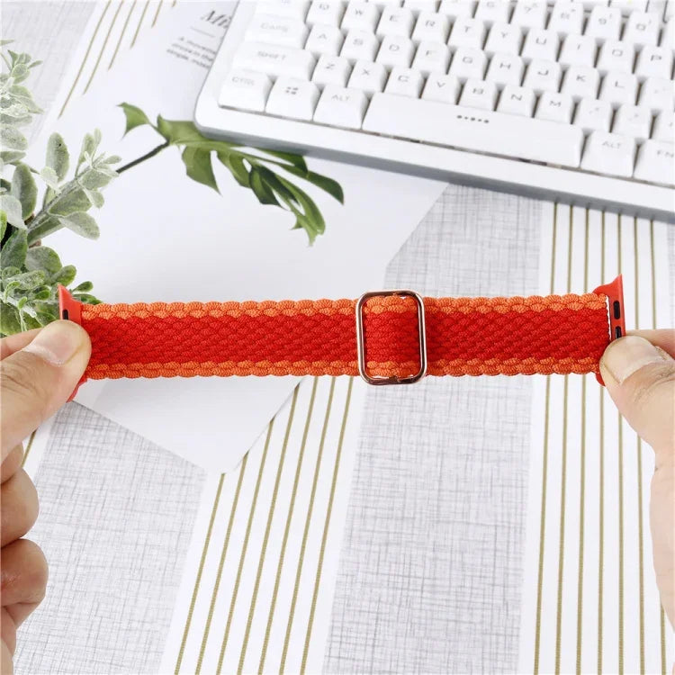 طقم سوار ساعة من النايلون المنسوج المخطط القابل للتعديل + غطاء ساعة لسلسلة Apple Watch، 7 مقاس 41 مم/6&SE&5&4 مقاس 40 مم/3&2&1 مقاس 38 مم، 7 مقاس 45 مم/6&SE&5&4 مقاس 44 مم/3&2&1 مقاس 42 مم