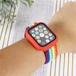 طقم سوار ساعة من النايلون المنسوج المخطط القابل للتعديل + غطاء ساعة لسلسلة Apple Watch، 7 مقاس 41 مم/6&SE&5&4 مقاس 40 مم/3&2&1 مقاس 38 مم، 7 مقاس 45 مم/6&SE&5&4 مقاس 44 مم/3&2&1 مقاس 42 مم