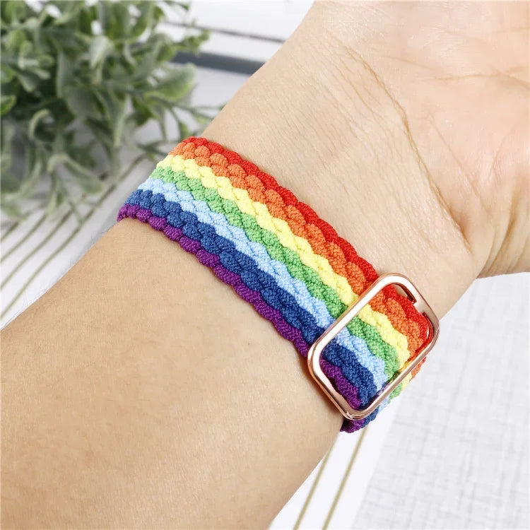 طقم سوار ساعة من النايلون المنسوج المخطط القابل للتعديل + غطاء ساعة لسلسلة Apple Watch، 7 مقاس 41 مم/6&SE&5&4 مقاس 40 مم/3&2&1 مقاس 38 مم، 7 مقاس 45 مم/6&SE&5&4 مقاس 44 مم/3&2&1 مقاس 42 مم