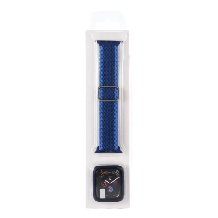 طقم سوار ساعة من النايلون المنسوج المخطط القابل للتعديل + غطاء ساعة لسلسلة Apple Watch، 7 مقاس 41 مم/6&SE&5&4 مقاس 40 مم/3&2&1 مقاس 38 مم، 7 مقاس 45 مم/6&SE&5&4 مقاس 44 مم/3&2&1 مقاس 42 مم
