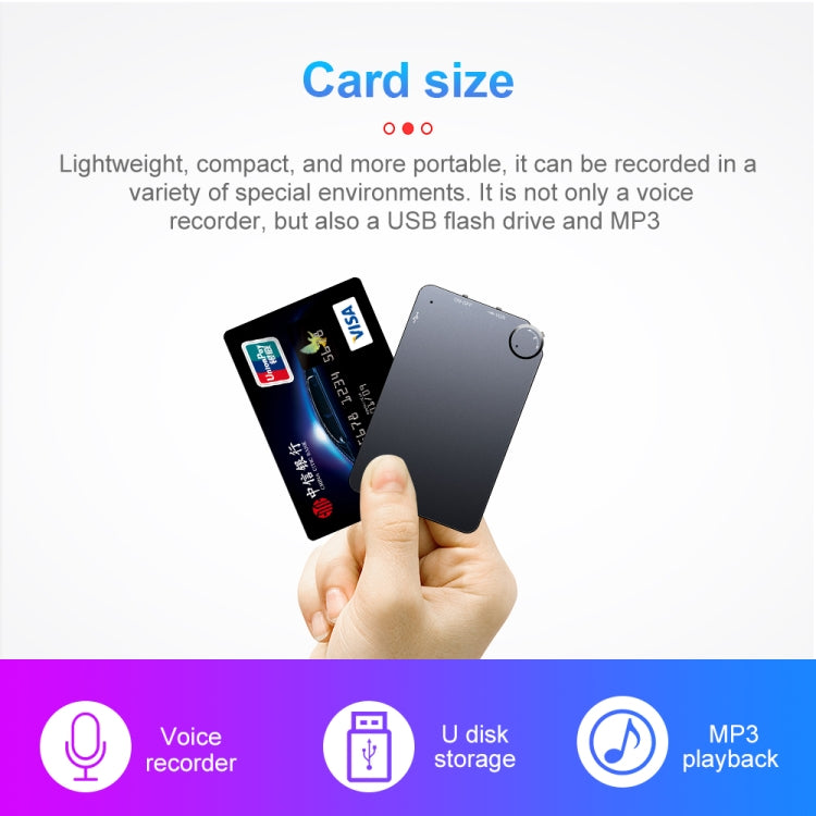 مسجل صوت محمول K2 فائق النحافة على شكل بطاقة، 4GB، 8GB، 16GB، 32GB