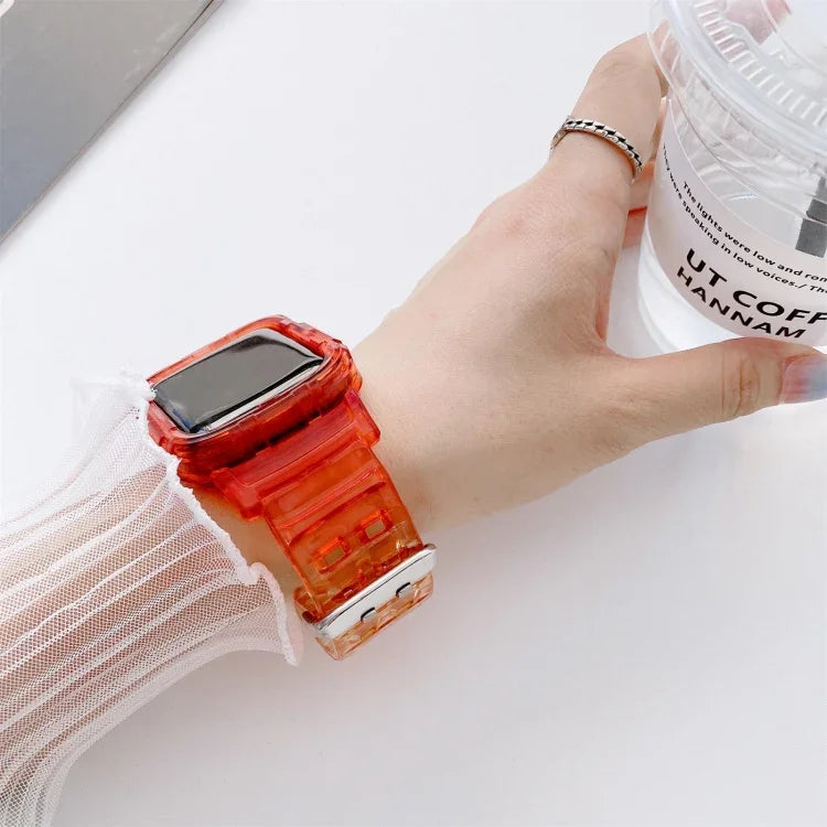 Jelly Gradient Transparent TPU Strap Watchband For Apple Watch Series, 7 41mm / 6&SE&5&4 40mm / 3&2&1 38mm, 7 45mm / 6&SE&5&4 44mm / 3&2&1 42mm