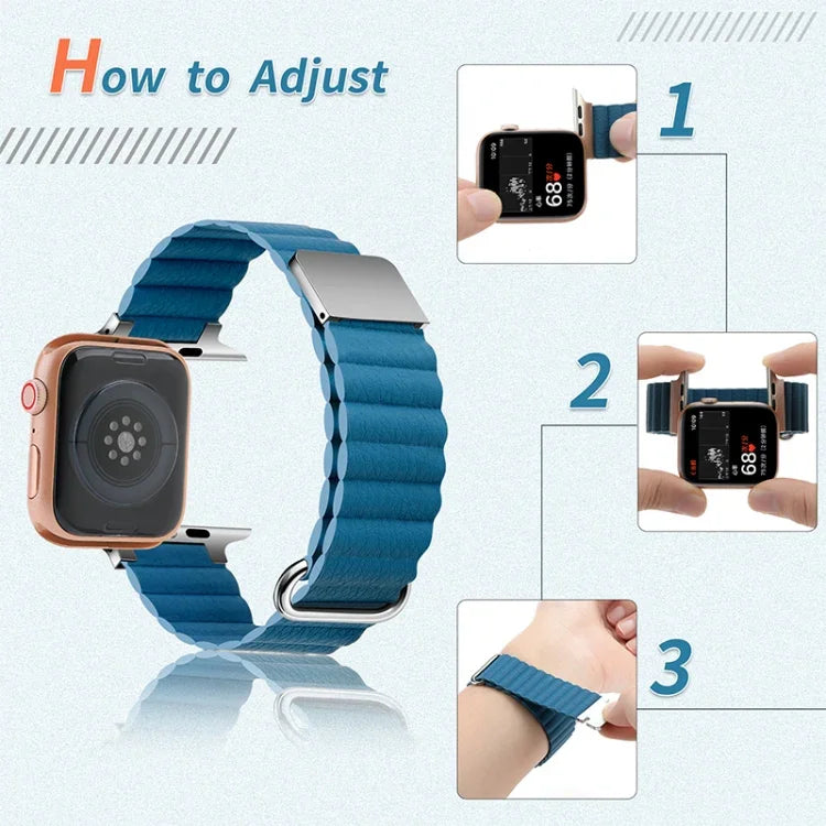 سوار ساعة من الجلد المغناطيسي لسلسلة Apple Watch، 7 بقياس 41مم / 6&SE&5&4 بقياس 40مم / 3&2&1 بقياس 38مم، 7 بقياس 45مم / 6&SE&5&4 بقياس 44مم / 3&2&1 بقياس 42مم