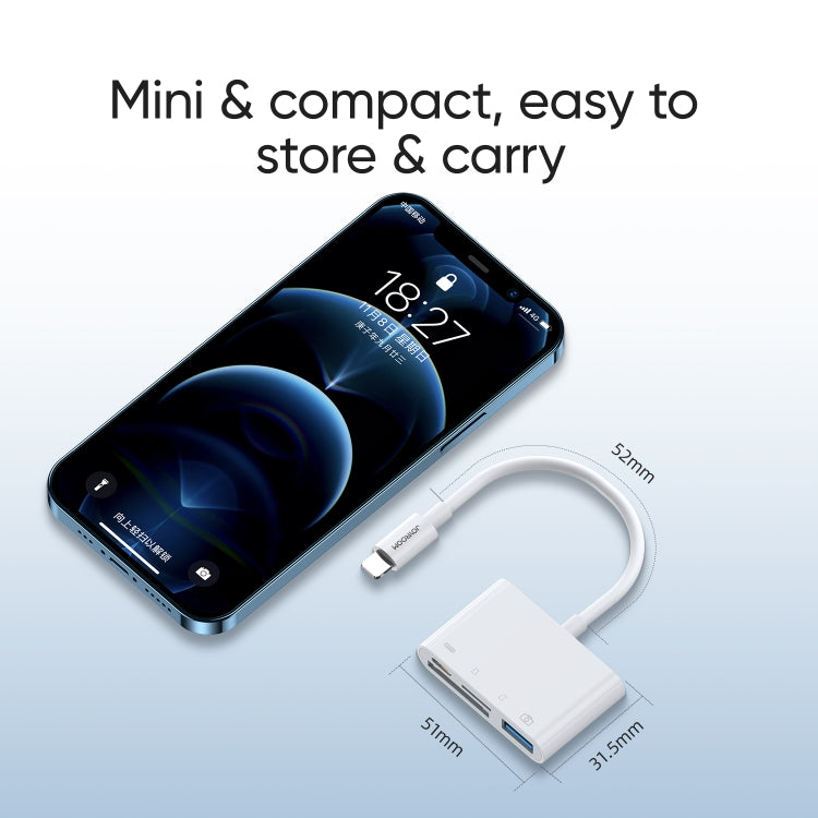محول قارئ كاميرا JOYROOM S-H142 4 في 1 من 8 Pin إلى بطاقة SD / TF + شحن 8 Pin + واجهة USB OTG