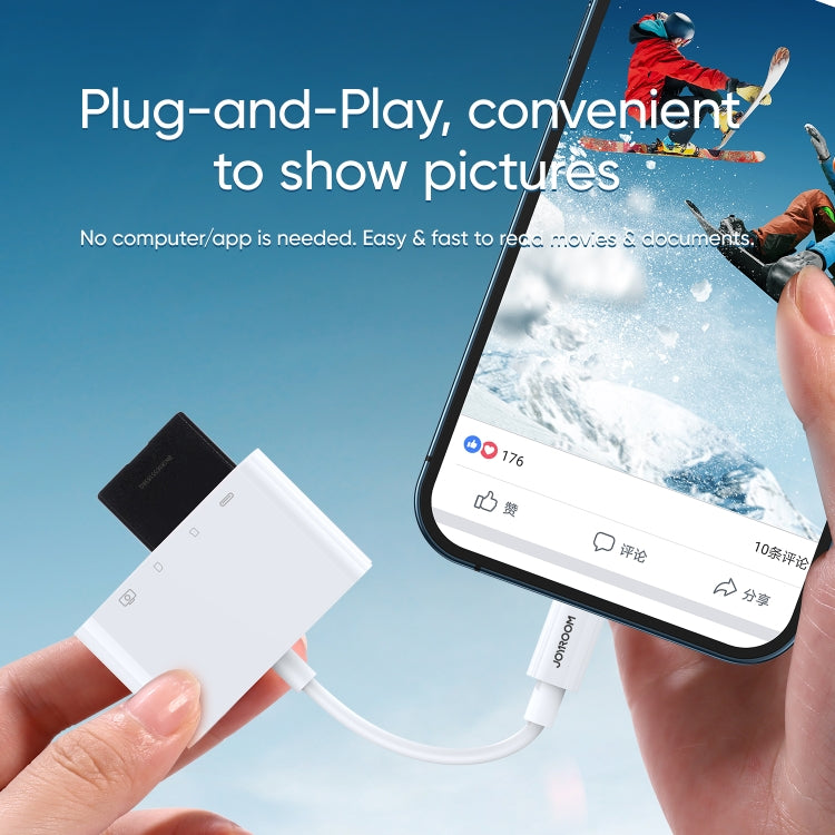 محول قارئ كاميرا JOYROOM S-H142 4 في 1 من 8 Pin إلى بطاقة SD / TF + شحن 8 Pin + واجهة USB OTG