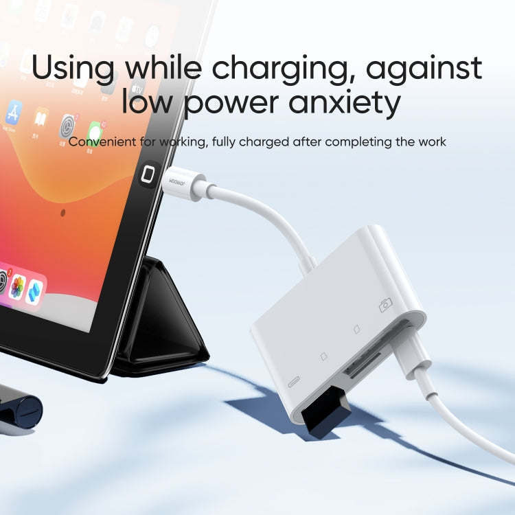 محول قارئ كاميرا JOYROOM S-H142 4 في 1 من 8 Pin إلى بطاقة SD / TF + شحن 8 Pin + واجهة USB OTG