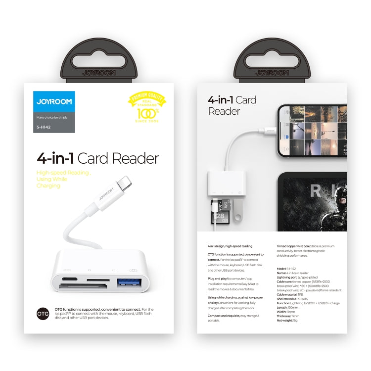 محول قارئ كاميرا JOYROOM S-H142 4 في 1 من 8 Pin إلى بطاقة SD / TF + شحن 8 Pin + واجهة USB OTG