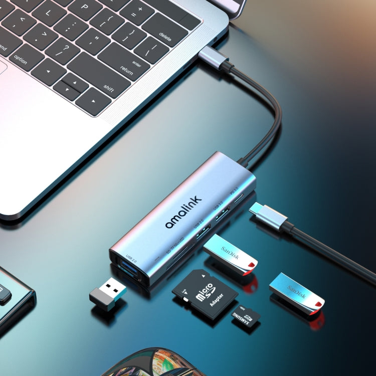 محطة إرساء متعددة الوظائف amalink 95120D من نوع-C / USB-C إلى SD/TF + 3 منافذ USB + PD 3.0، 95120D