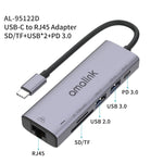 موزع متعدد الوظائف amalink 95122D من نوع-C / USB-C إلى RJ45 + 2 منافذ USB + PD 3.0، 95122D