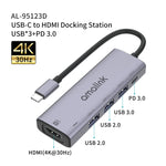 موزع متعدد الوظائف amalink 95123D من نوع-C / USB-C إلى HDMI + 3 منافذ USB + PD 3.0، 95123D