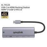 موزع متعدد الوظائف amalink 95126 من نوع-C / USB-C إلى HDMI مزدوج + 2 منافذ USB + PD 3.0، 95126