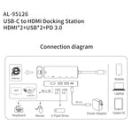 موزع متعدد الوظائف amalink 95126 من نوع-C / USB-C إلى HDMI مزدوج + 2 منافذ USB + PD 3.0، 95126